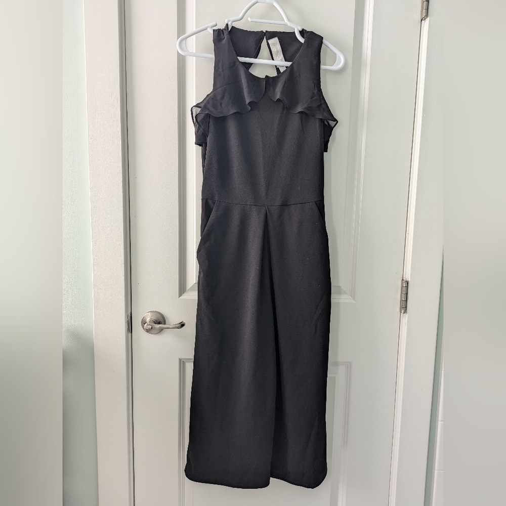 Black cropped frilled jumpsuit